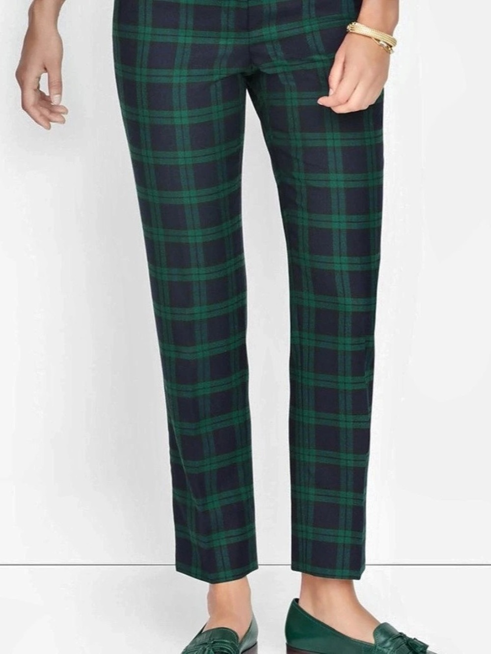 Talbots Chatham Ankle Pants - Black Plaid Velveteen Plaid Trousers Green & Navy